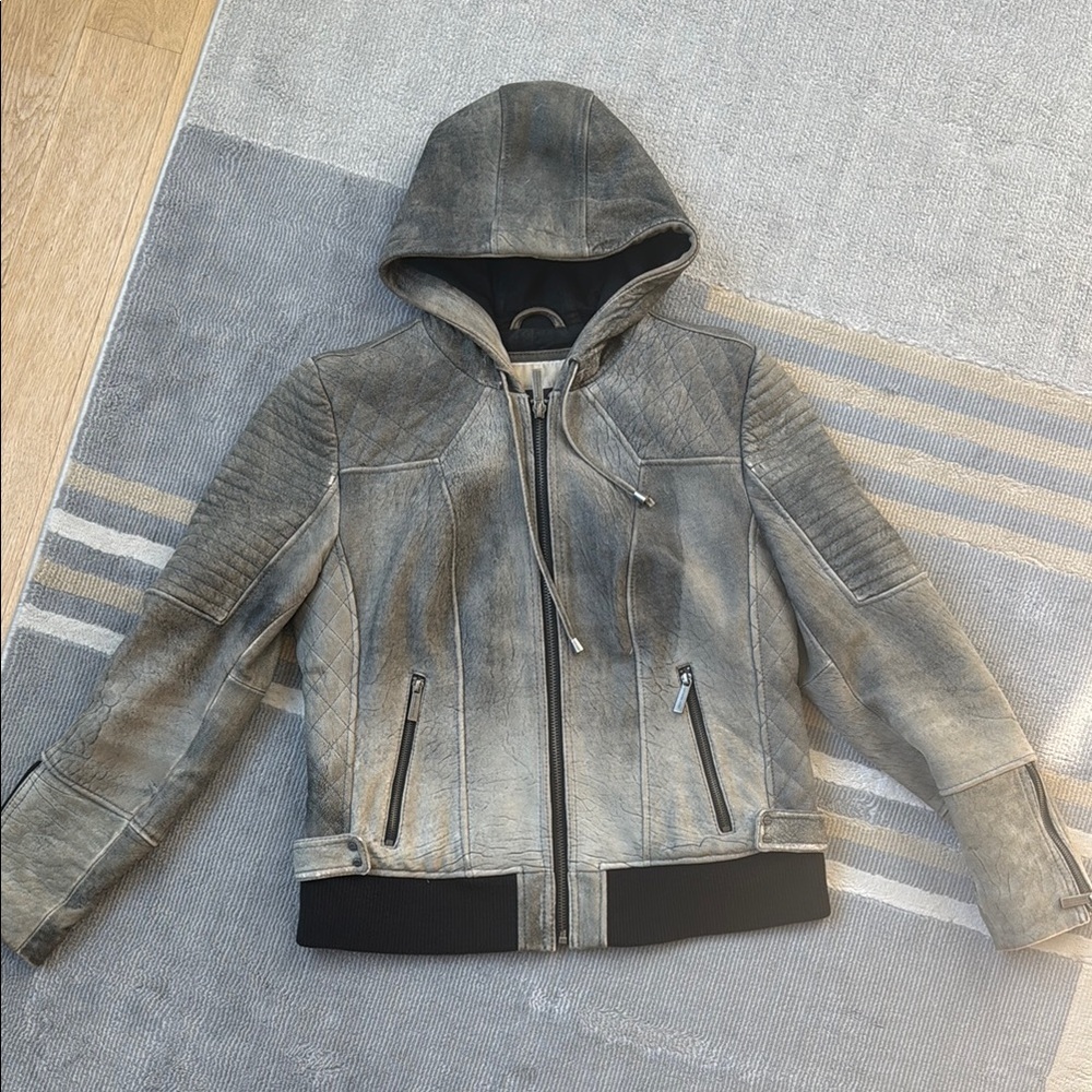Michael Kors Women’s Gray 100% Genuine Leather Hooded Jacket - size L